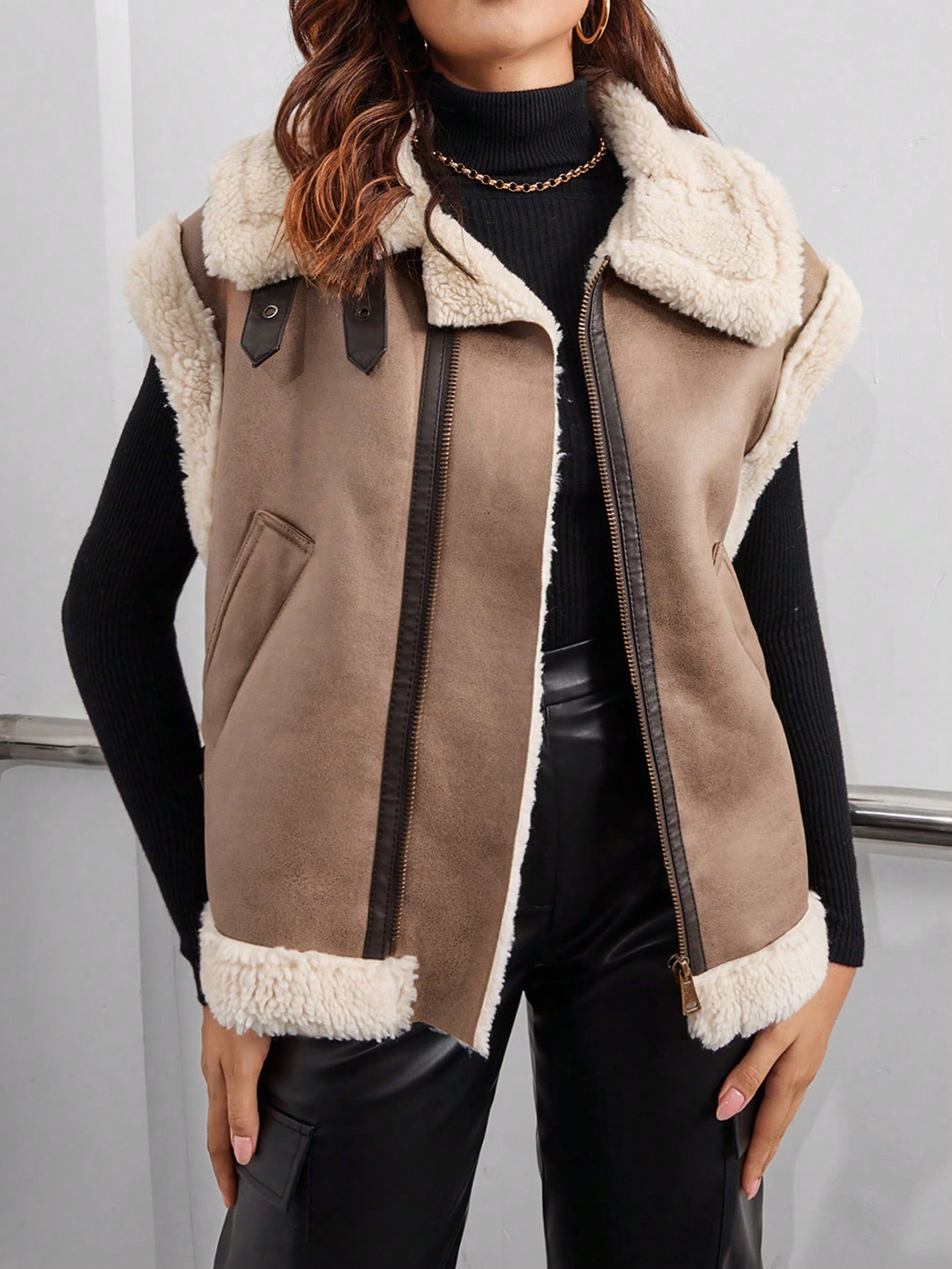 Dámský Stylový Kožich, Módní, Tlustý, Hnědý, Casual Shein, Velikost 40