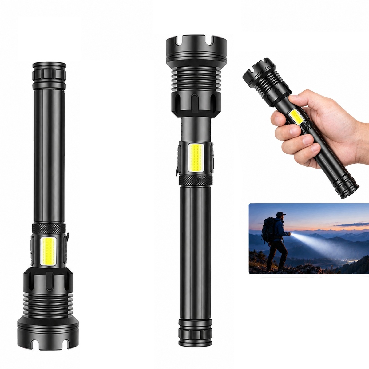 Latarka Led 8000LM Boczne Cob Zoom 800M IPX8 Aluminium 2X 26650