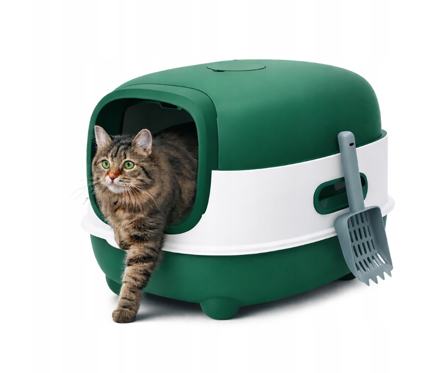 Levně Toaleta pro kočky uzavřená 54 cm zelená s lopatkou Velká Hygienická Uv
