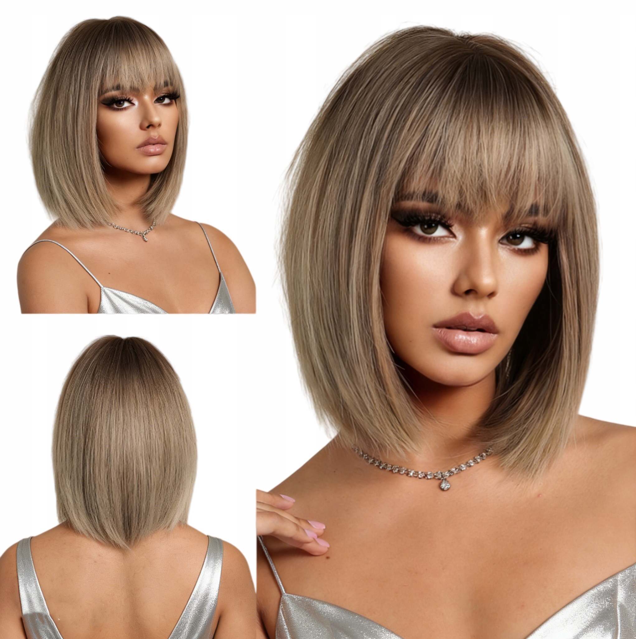 Peruka Damska Peruki Damskie Bob Ombre Blond Włosy Naturalny 35cm z Grzywka