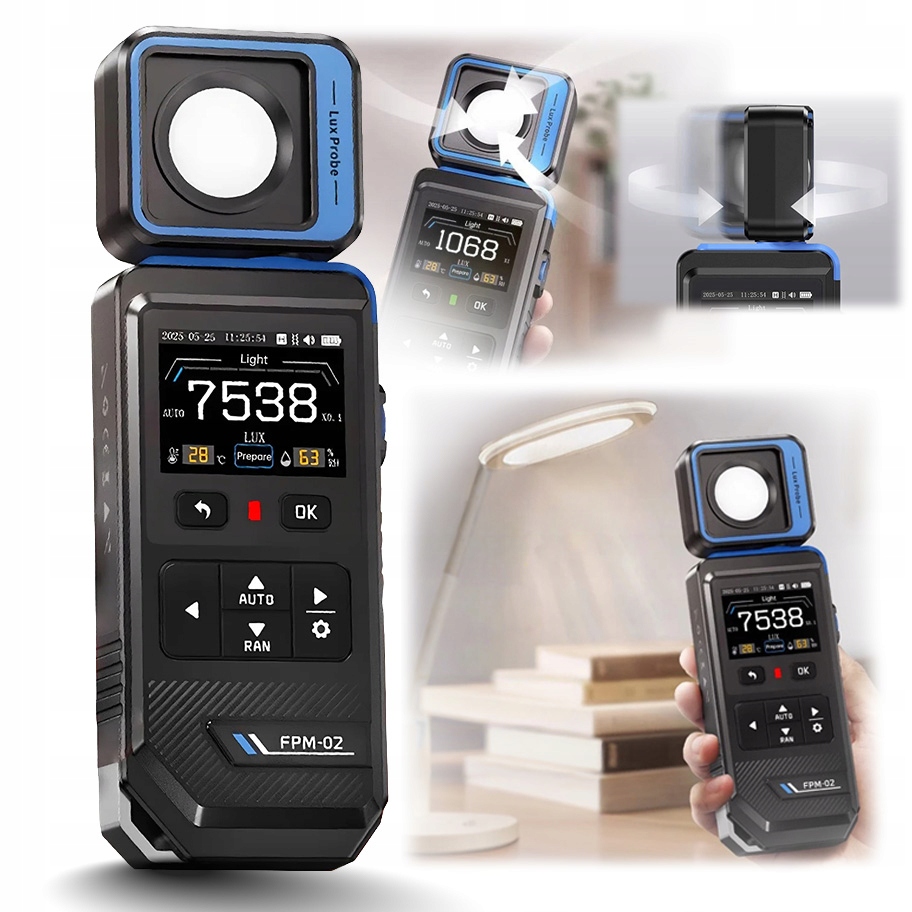 Luxmetr Fnirsi FPM-02, měřič intenzity světla, teploty vlhkosti