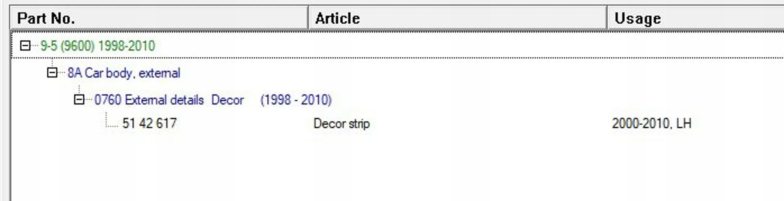 Saab 9-5 2001 Pozostałe Producent części Saab OE