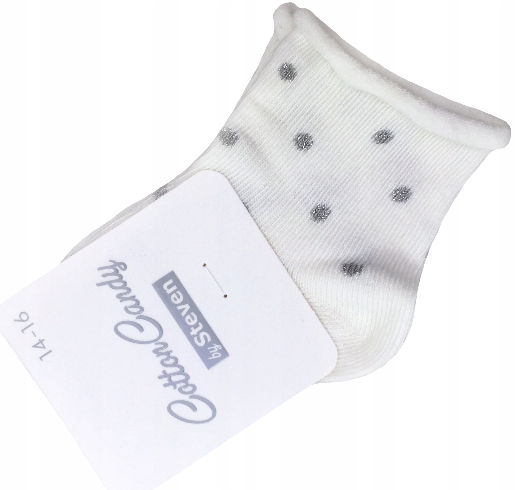 

Skarpetki 14-16 ecru w srebrne grochy