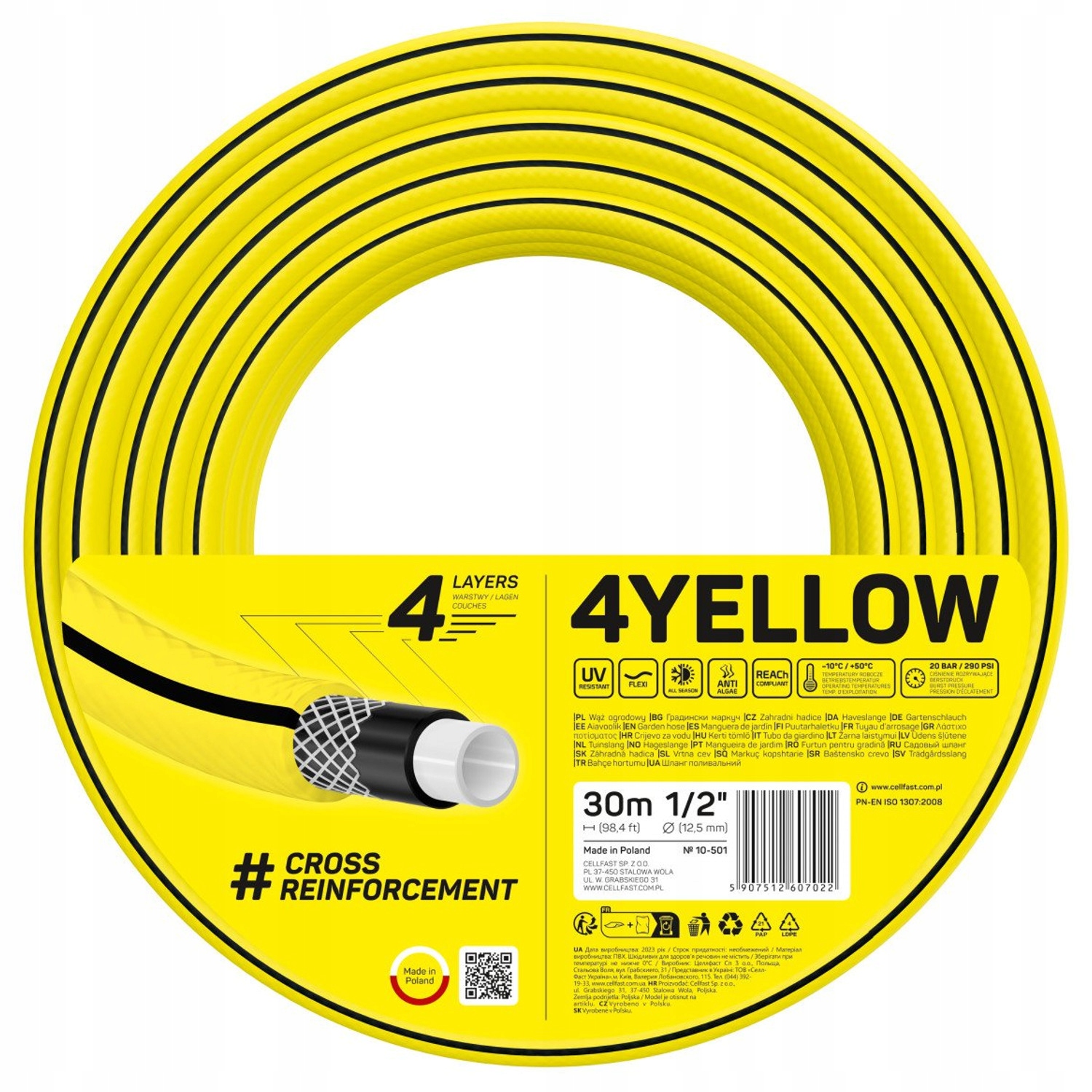 

Wąż ogrodowy Cellfast 4YELLOW 1/2" 30m 4-warstwowy