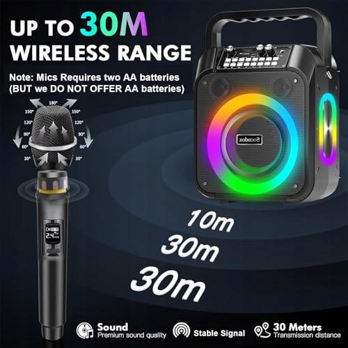 KARAOKE MASZYNA Bluetooth Głośnik 30W Mikrofony RGB Imprezowy — miniatura 5