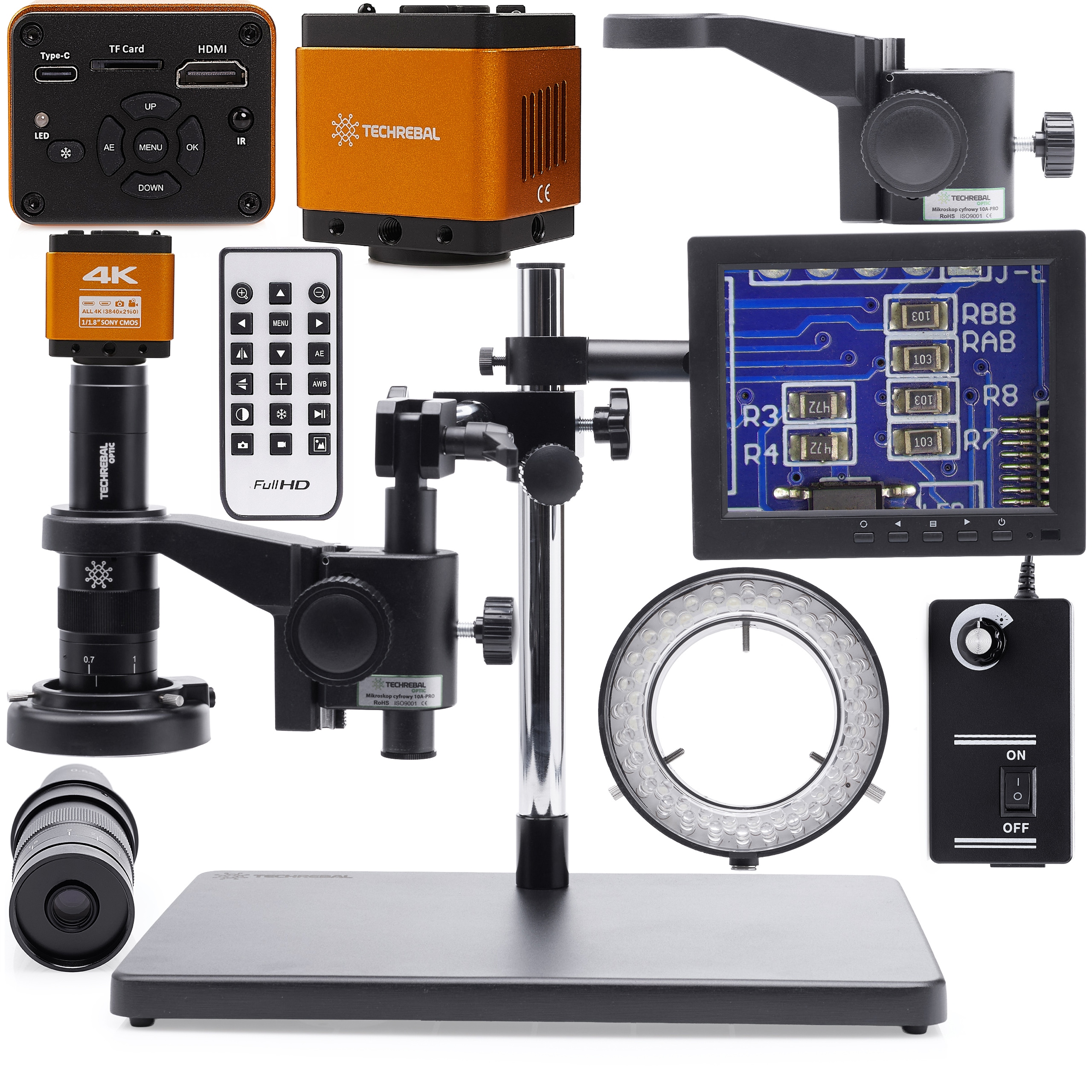 Techrebal 10A Digitální Mikroskop Pro 4K Monitor Led Osvětlení 56× Kamera