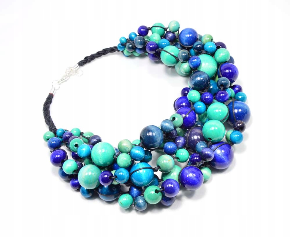 Kolie dřevěná Korále masivní náhrdelník Světle Modrá