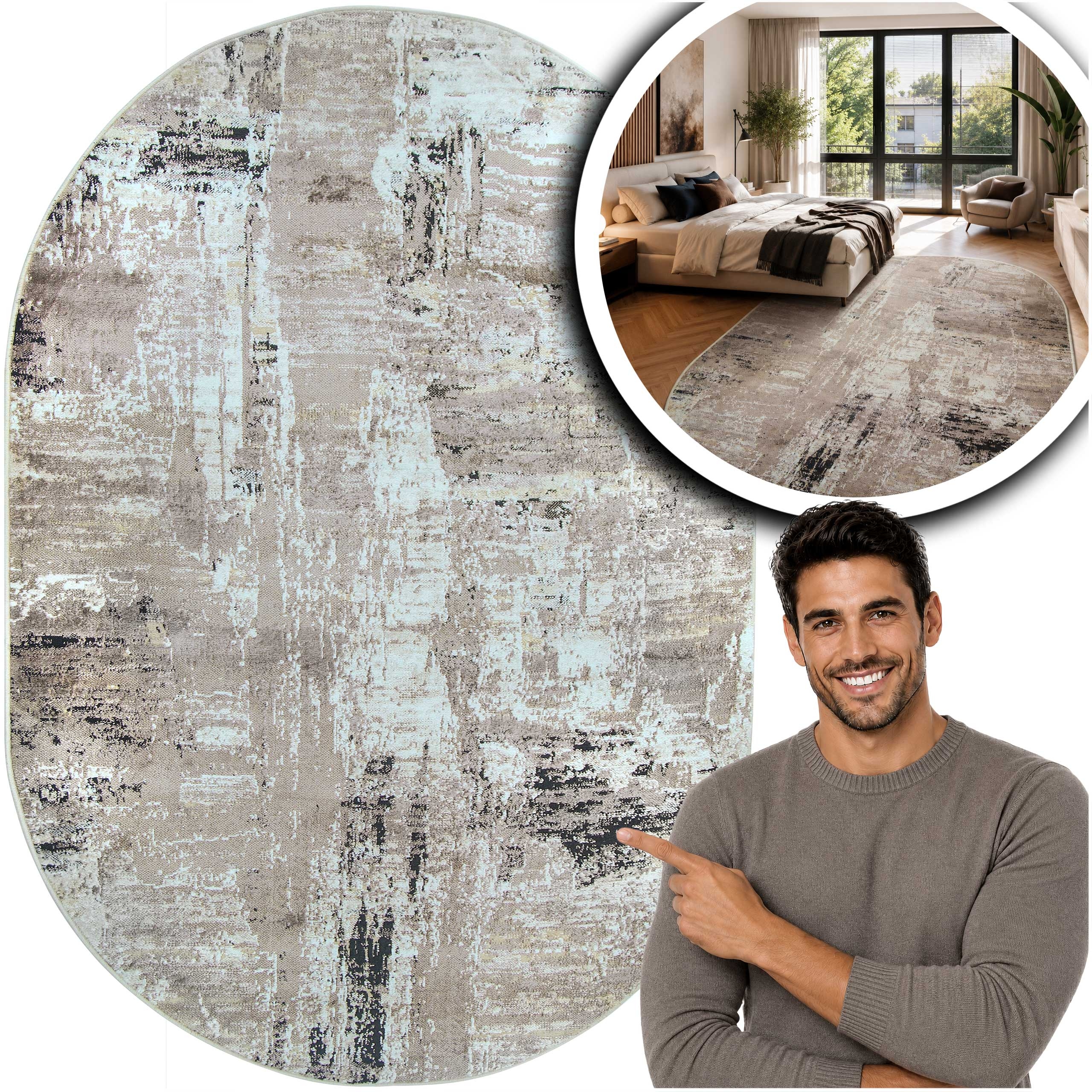 Owalny Dywan Do Salonu Laila 2498 Brązowy Dywanik Do Sypialni Loft 160x230