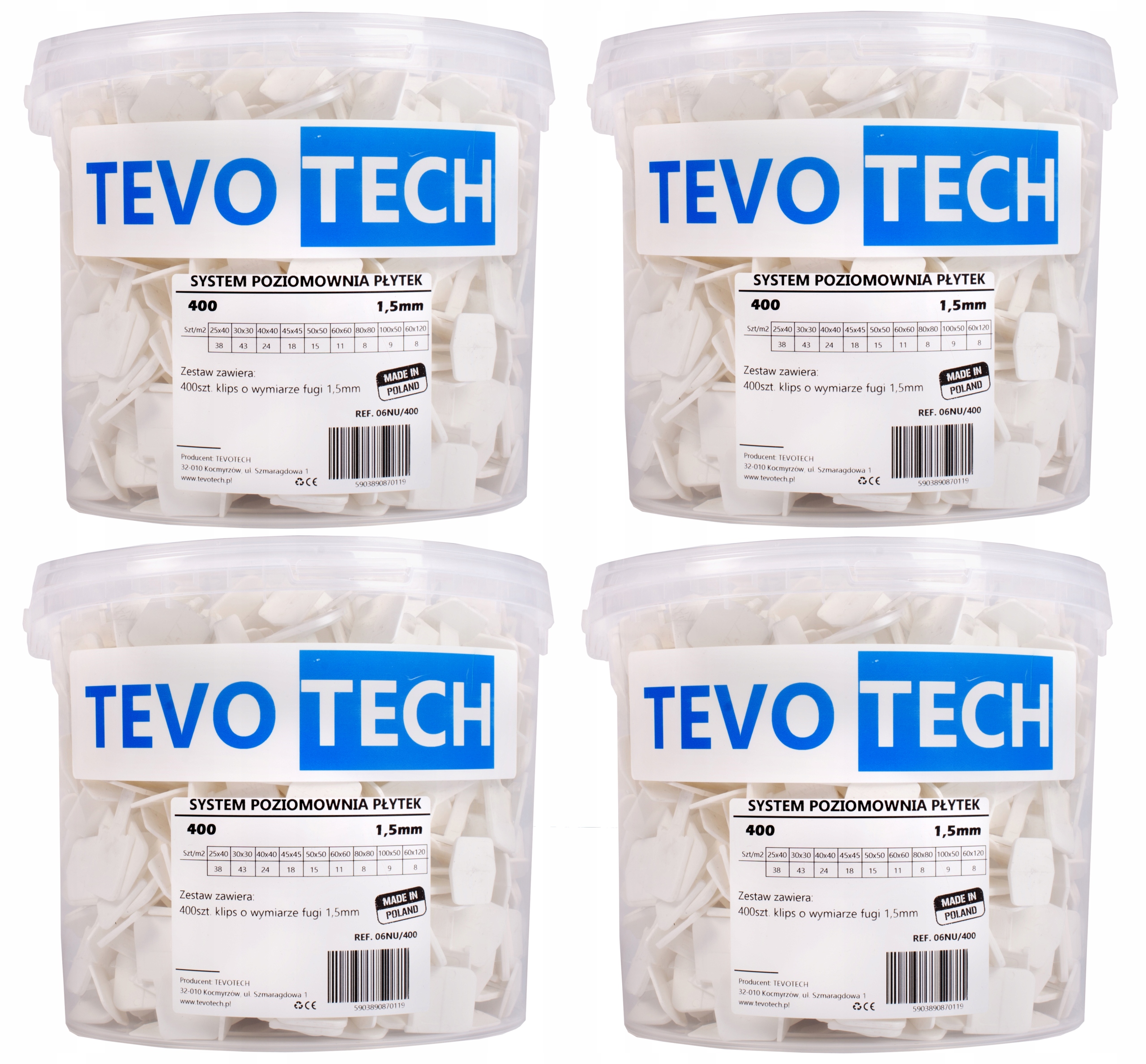 

System Poziomowania Płytek Tevotech 1600szt. 1,5mm