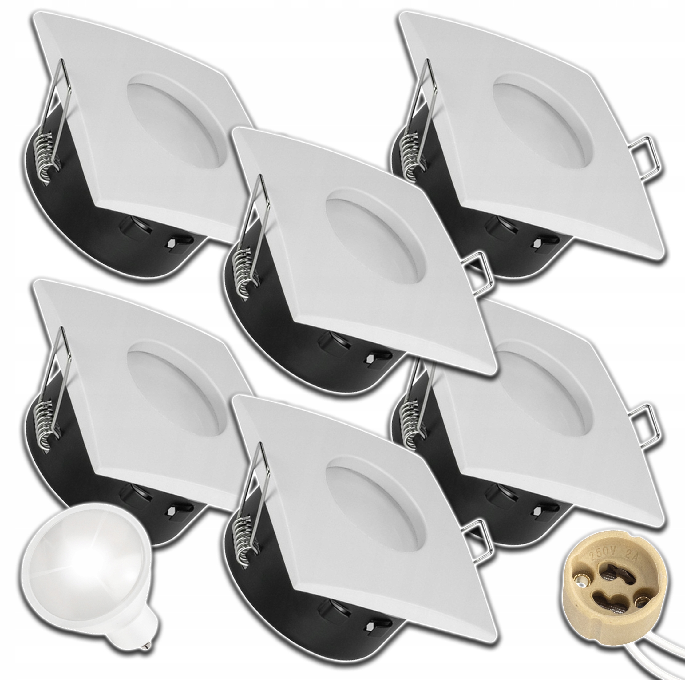 6x Hermetická Stropní Objímka Pro Venkovní Podbití Bílá ČTVEREC+GU10