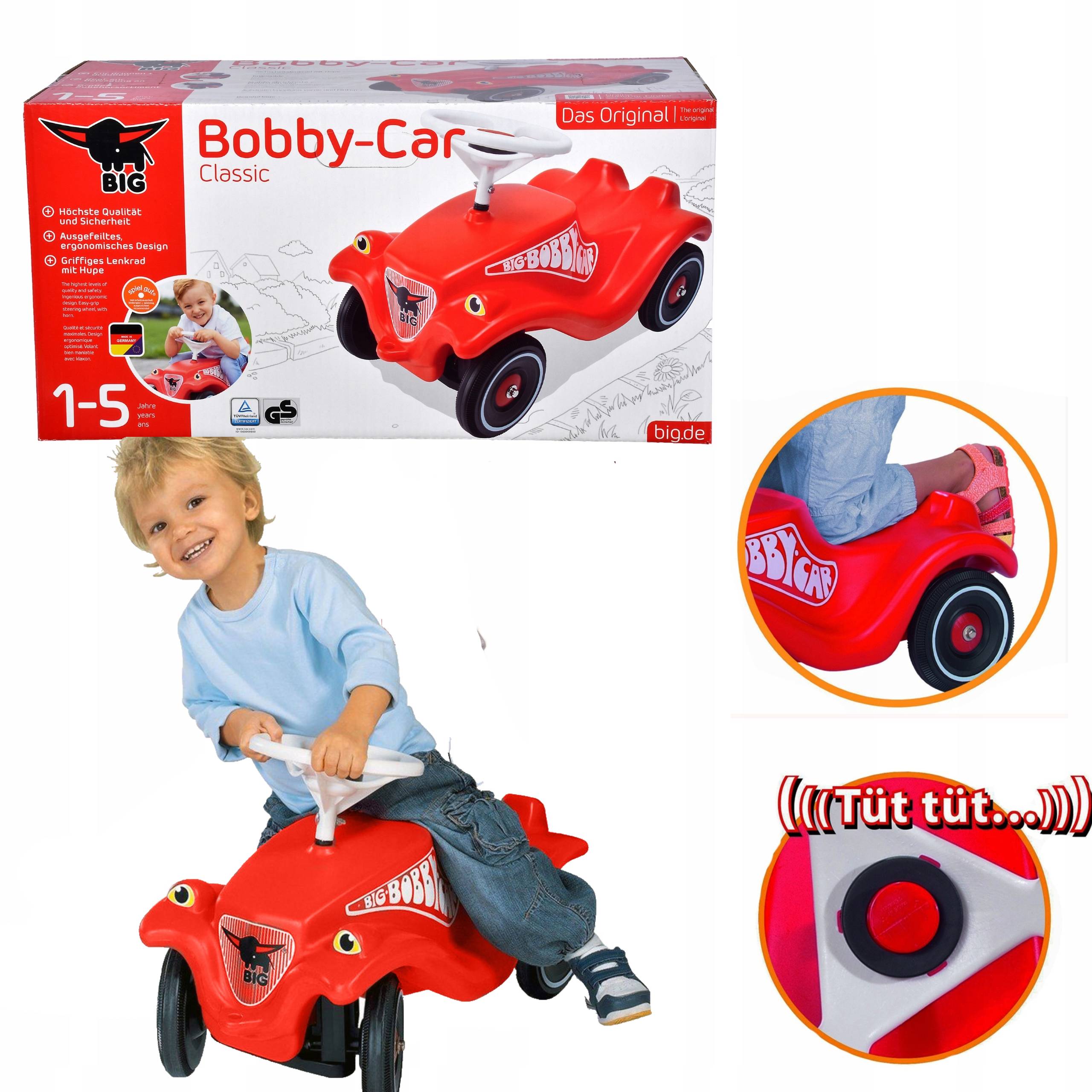 Jeździk Samochód Ciche Koła Odpychacz Auto Autko Big Bobby Car Czerwony