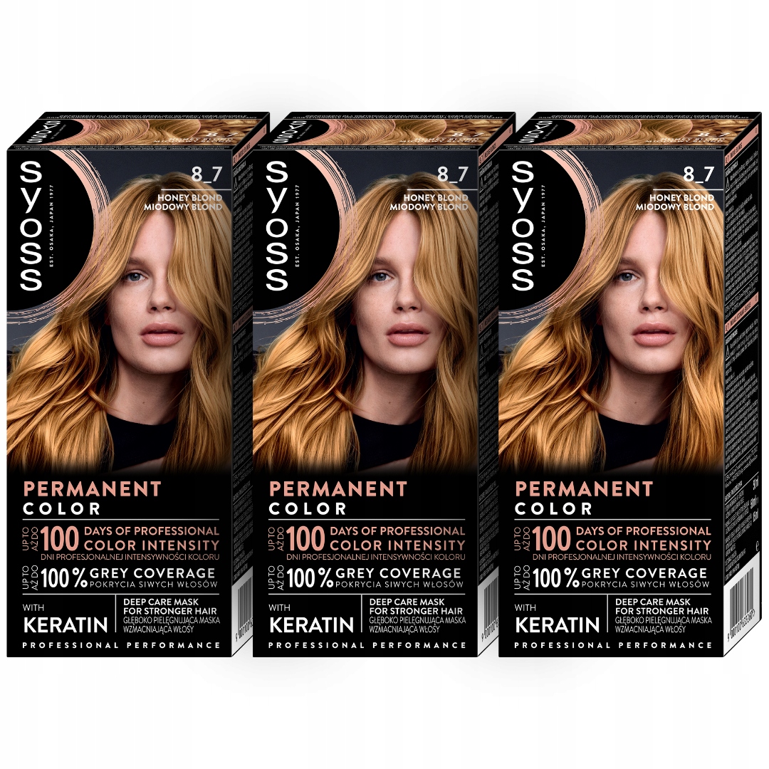 Syoss barva na vlasy Trvalá Permanentní barva 8-7 Medový blond 3 ks