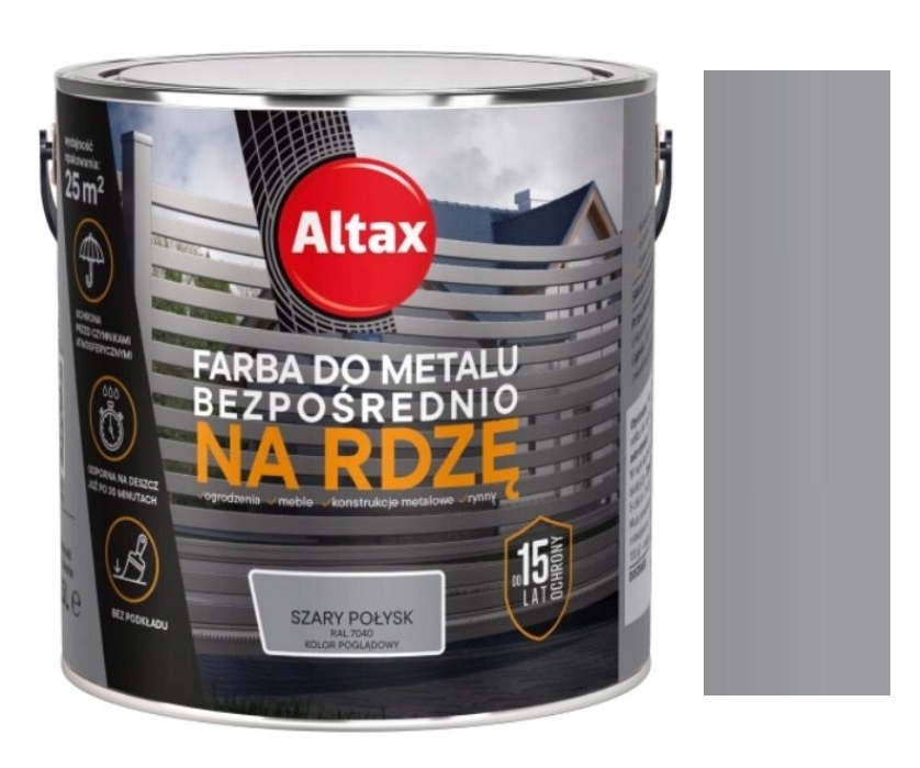 Altax Farba do metalu bezpośrednio na rdzę 2,5l Szary Połysk RAL7040