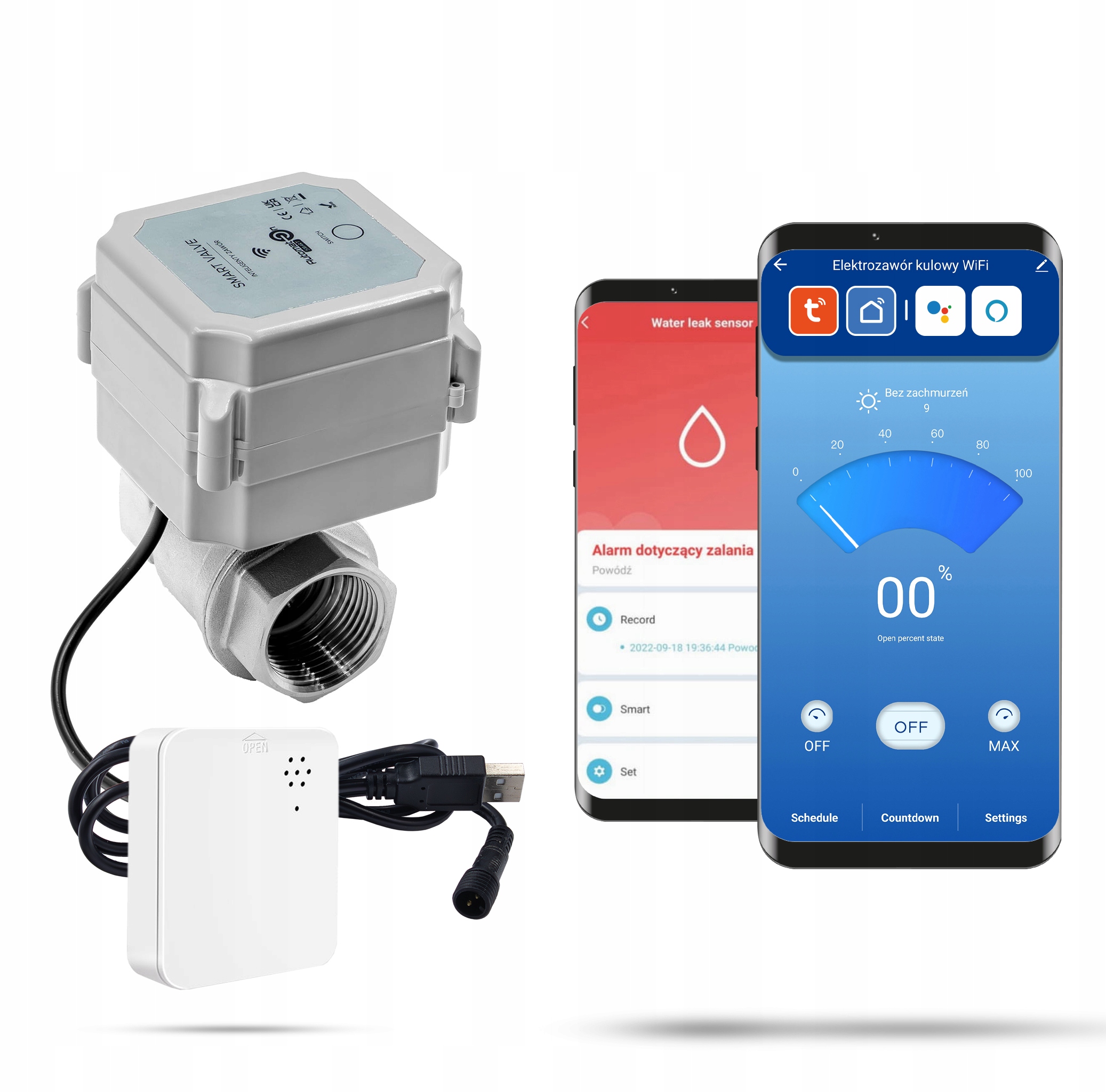 Bezdrôtový systém proti zaplaveniu WiFi Tuya Elektroguľový ventil DN20