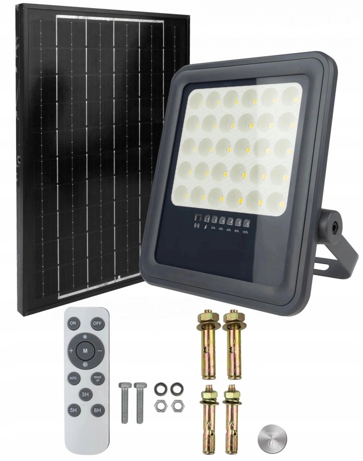 Led reflektor Halogen 100W solární panel, senzor soumraku s ovladačem IP65