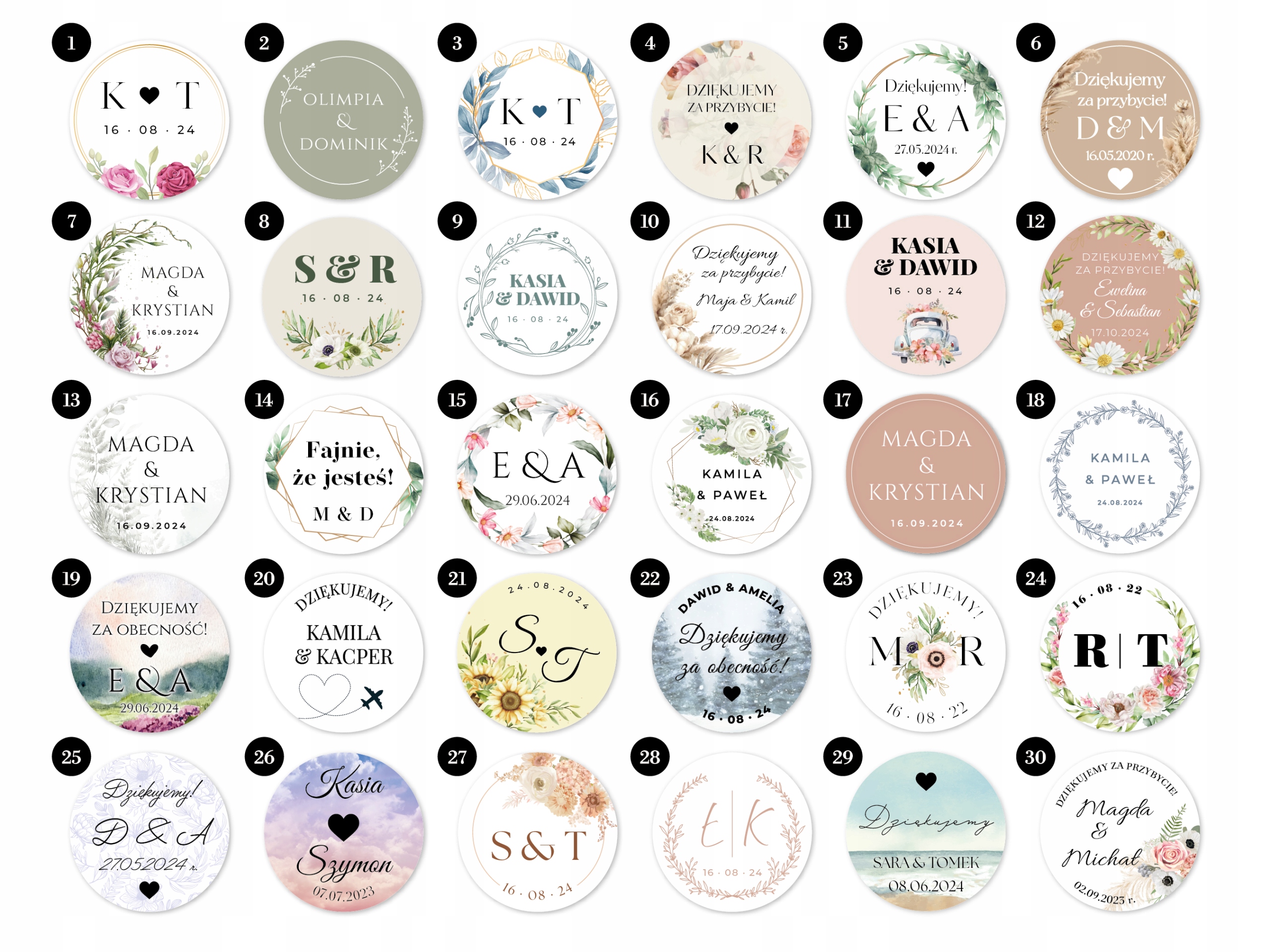 Naklejki ślubne Dziękujemy, ślub, Naklejki Personalizowane, 100 szt, 5cm Kod producenta 1019