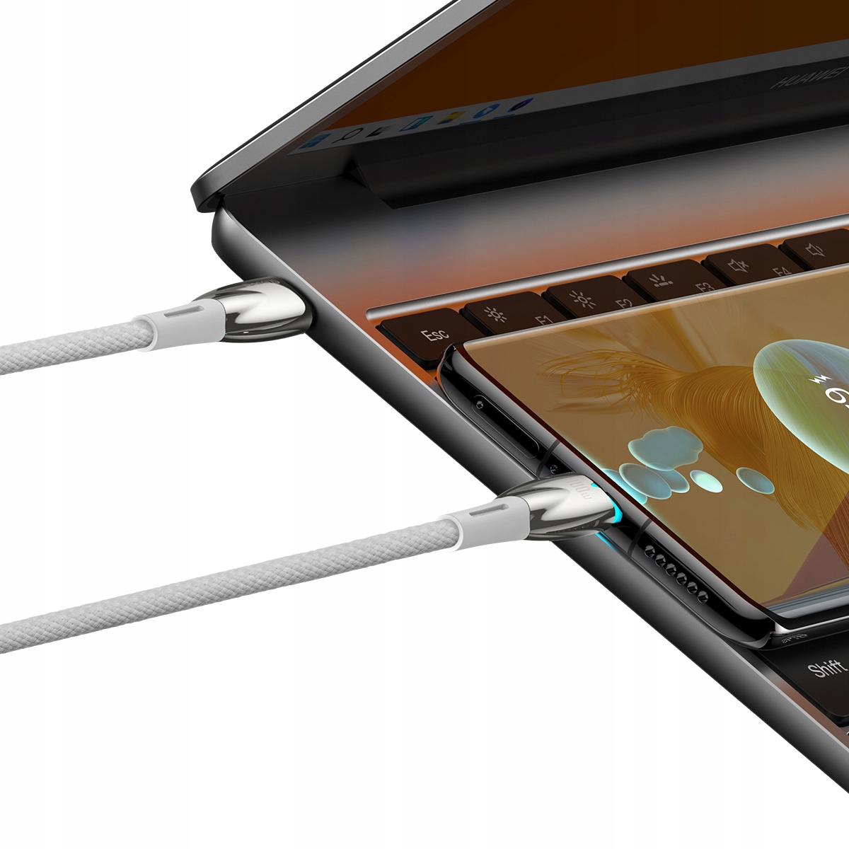 BASEUS SZYBKI WZMOCNIONY PRZEWÓD KABEL USB-C DO TYPE-C 100W PD QC 2M Z LED Stan opakowania oryginalne