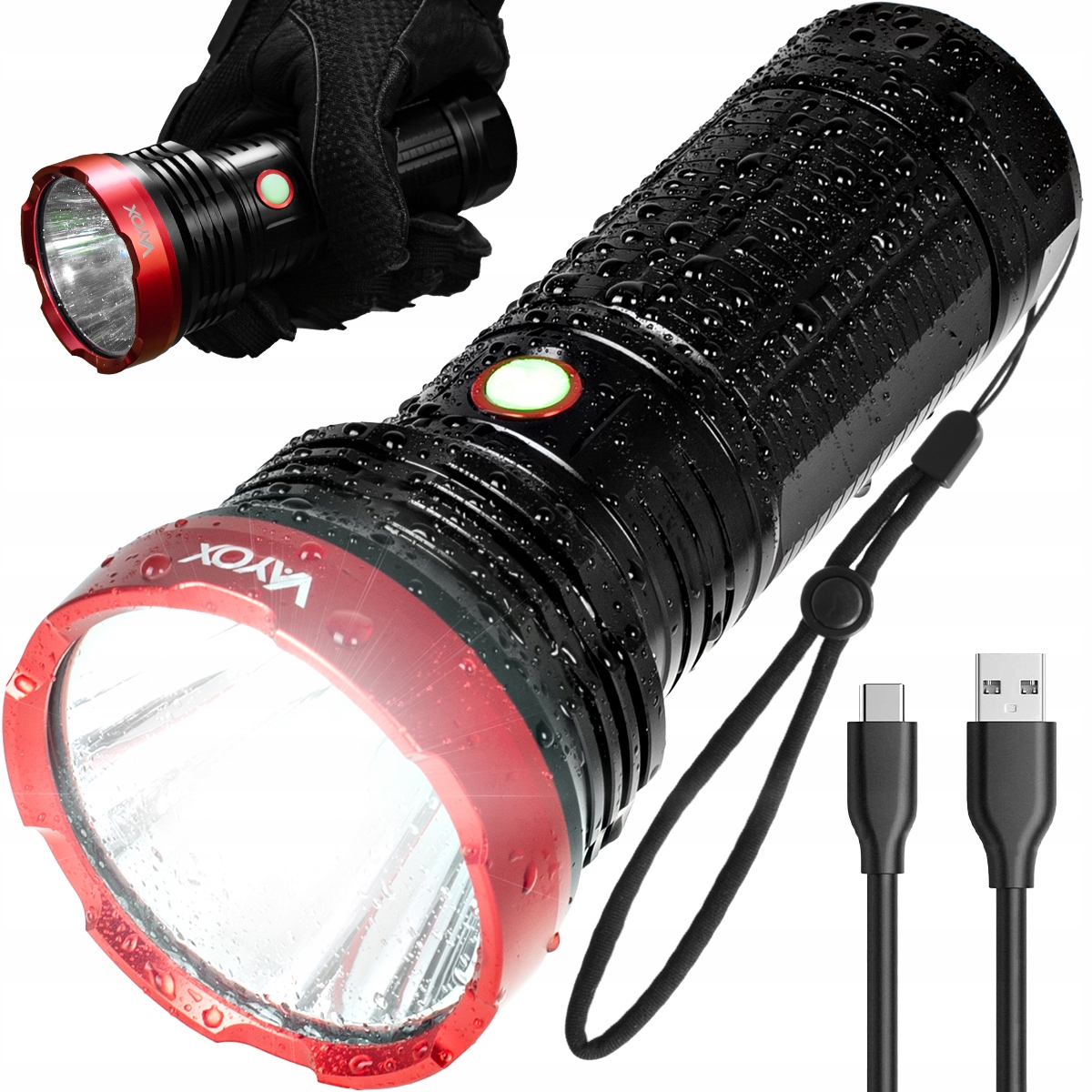 LATARKA LED TAKTYCZNA AKUMULATOROWA USB C LAMPA SZPERACZ 2000lm PRO VAYOX
