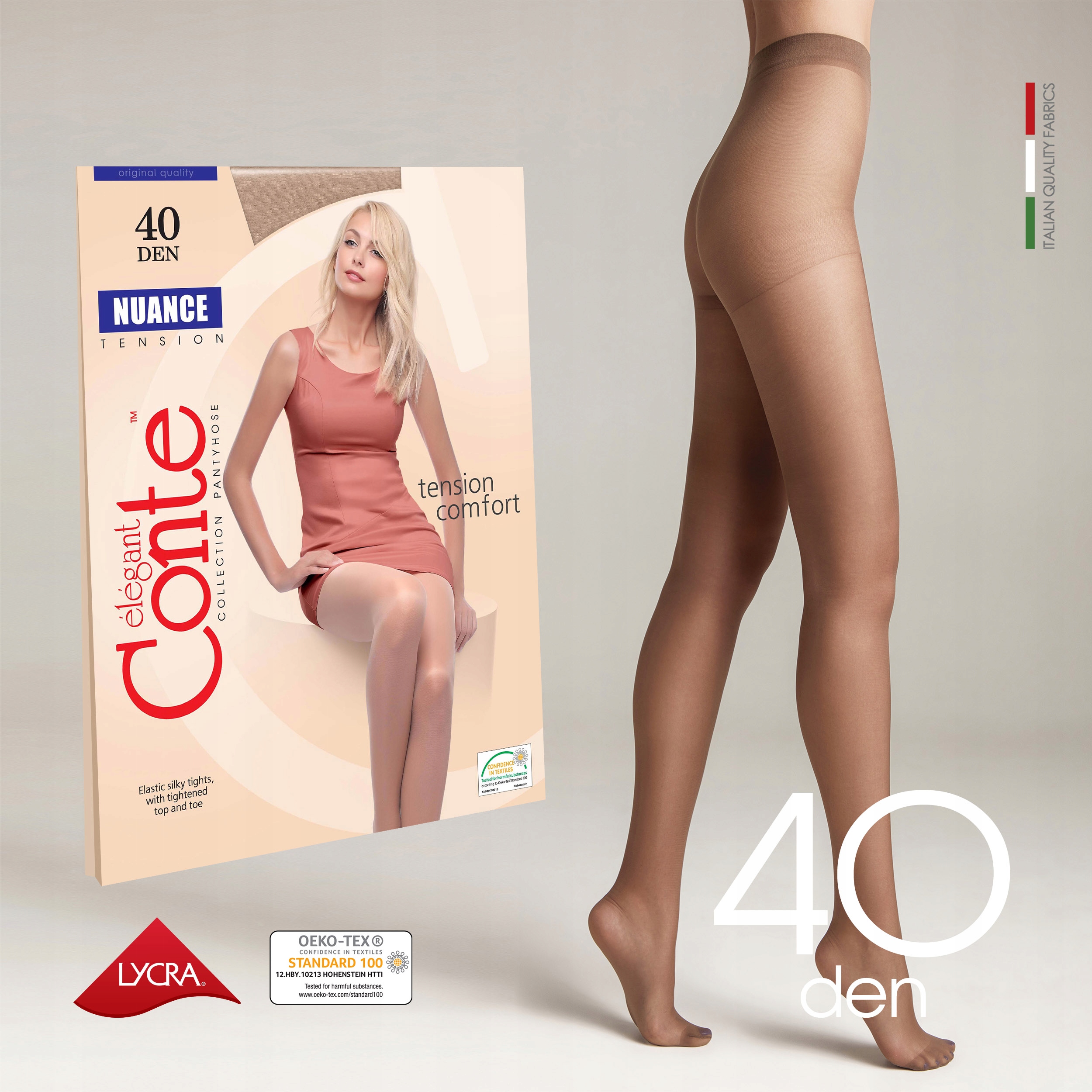 Rajstopy damskie trwałe eleganckie Conte NUANCE 40 DEN beżowe rozmiar 4 Marka Conte Elegant