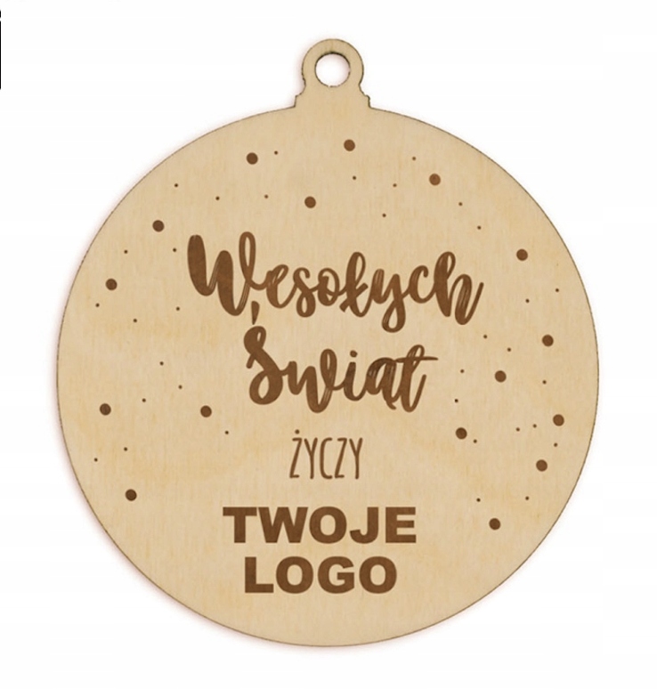 

Firmowa kartka świąteczna bombka drewniana Logo