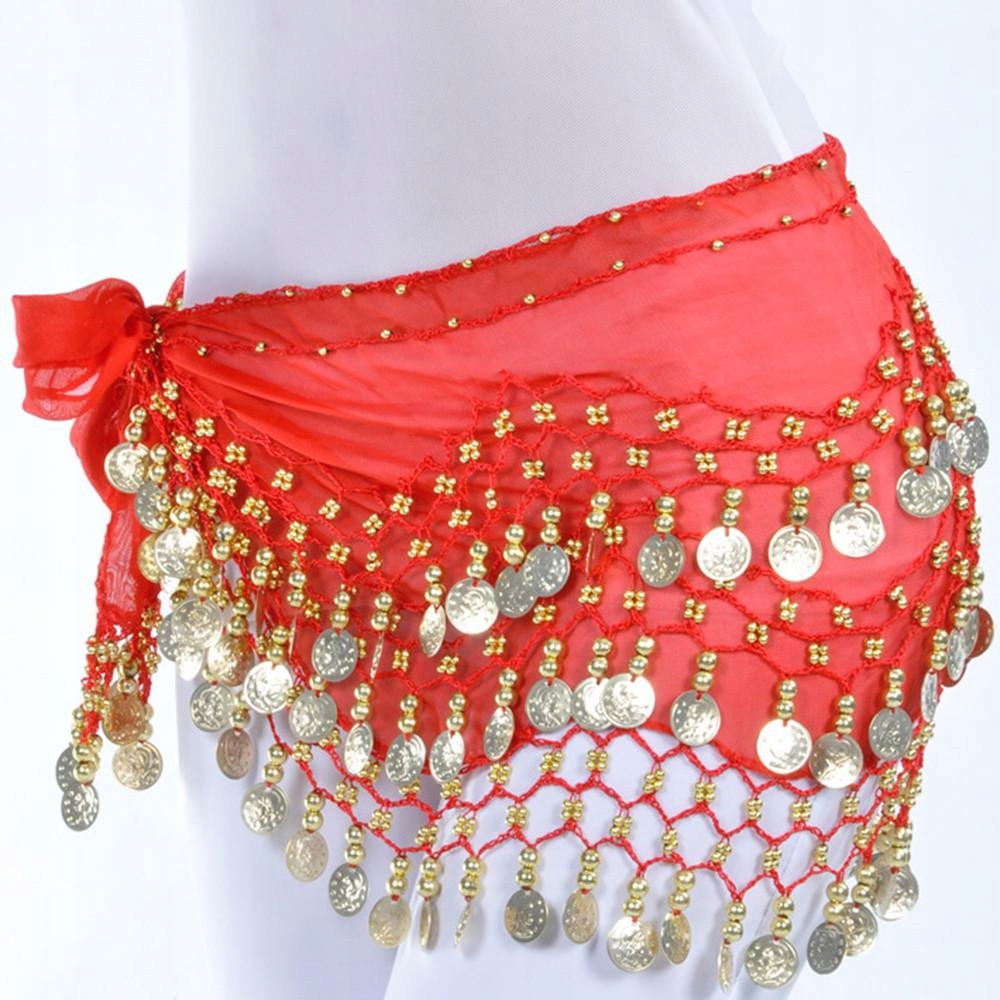 Chusta belly dance taniec brzucha bellydance czerwona złote monetki