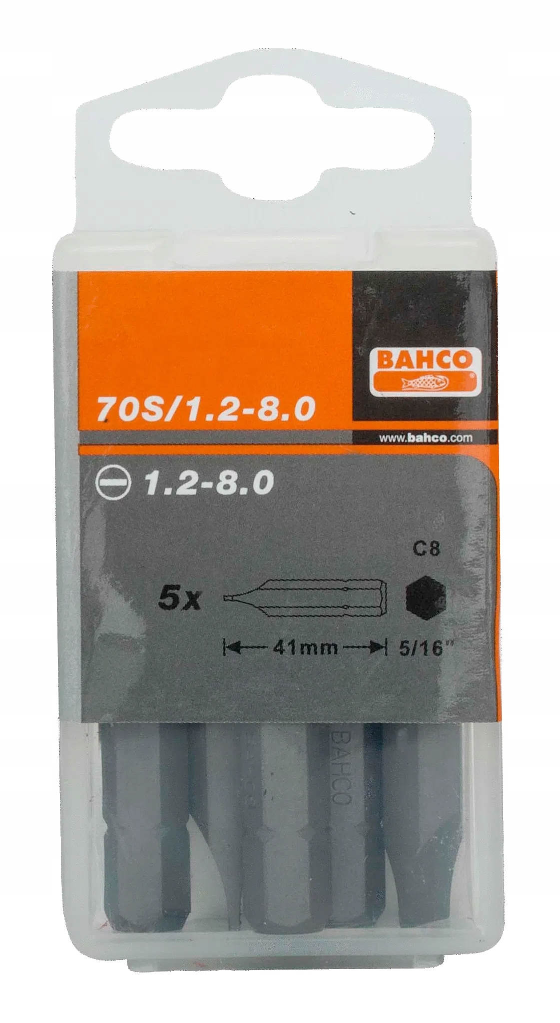 Bit 5/16" do śrub płaskich 2.0x12x41 mm, 5 szt. BAHCO Liczba elementów pojedyncze