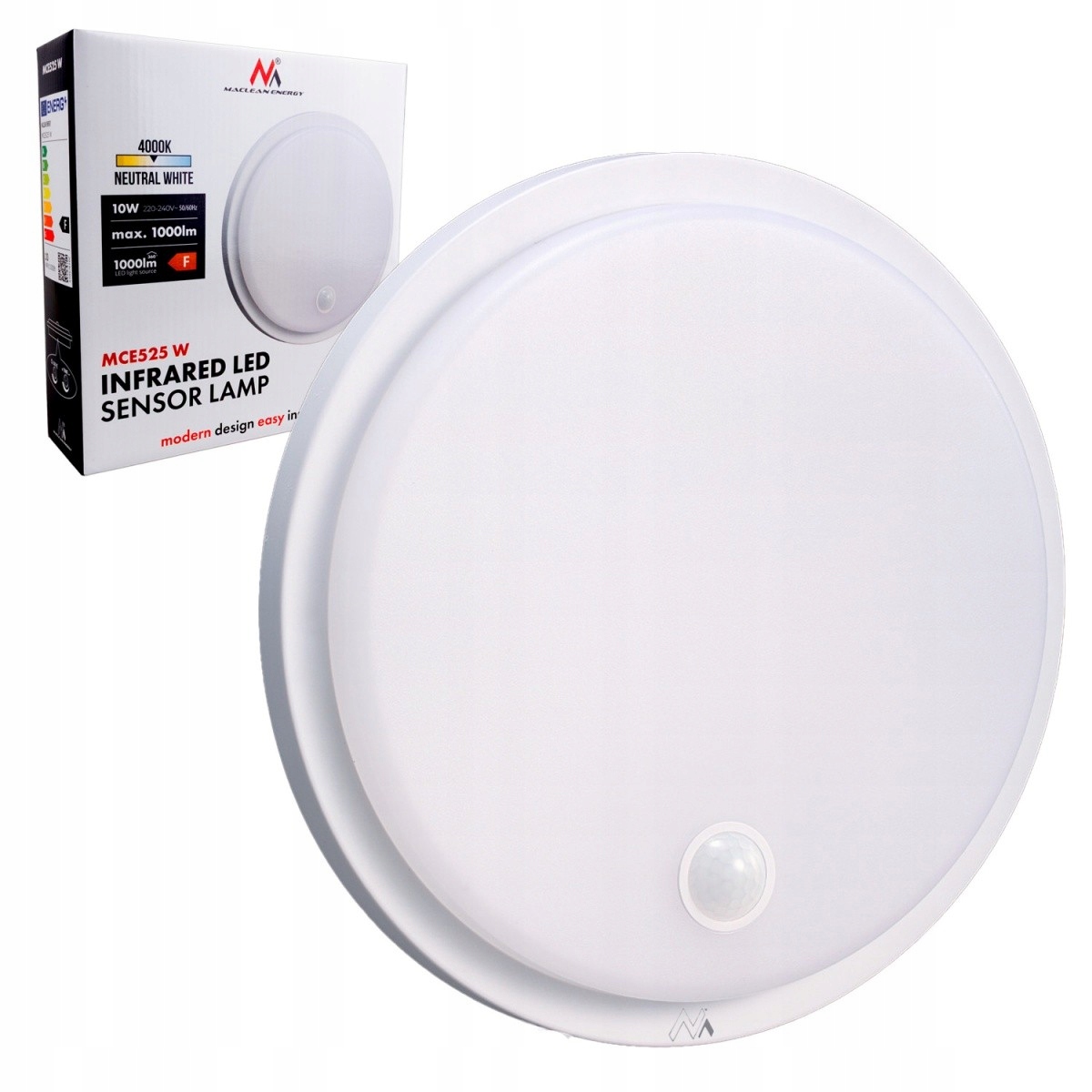 Led lampa, IP65 Pir senzor, MCE525 W 10W, 1000 lm, neutrální bílá 4000 K