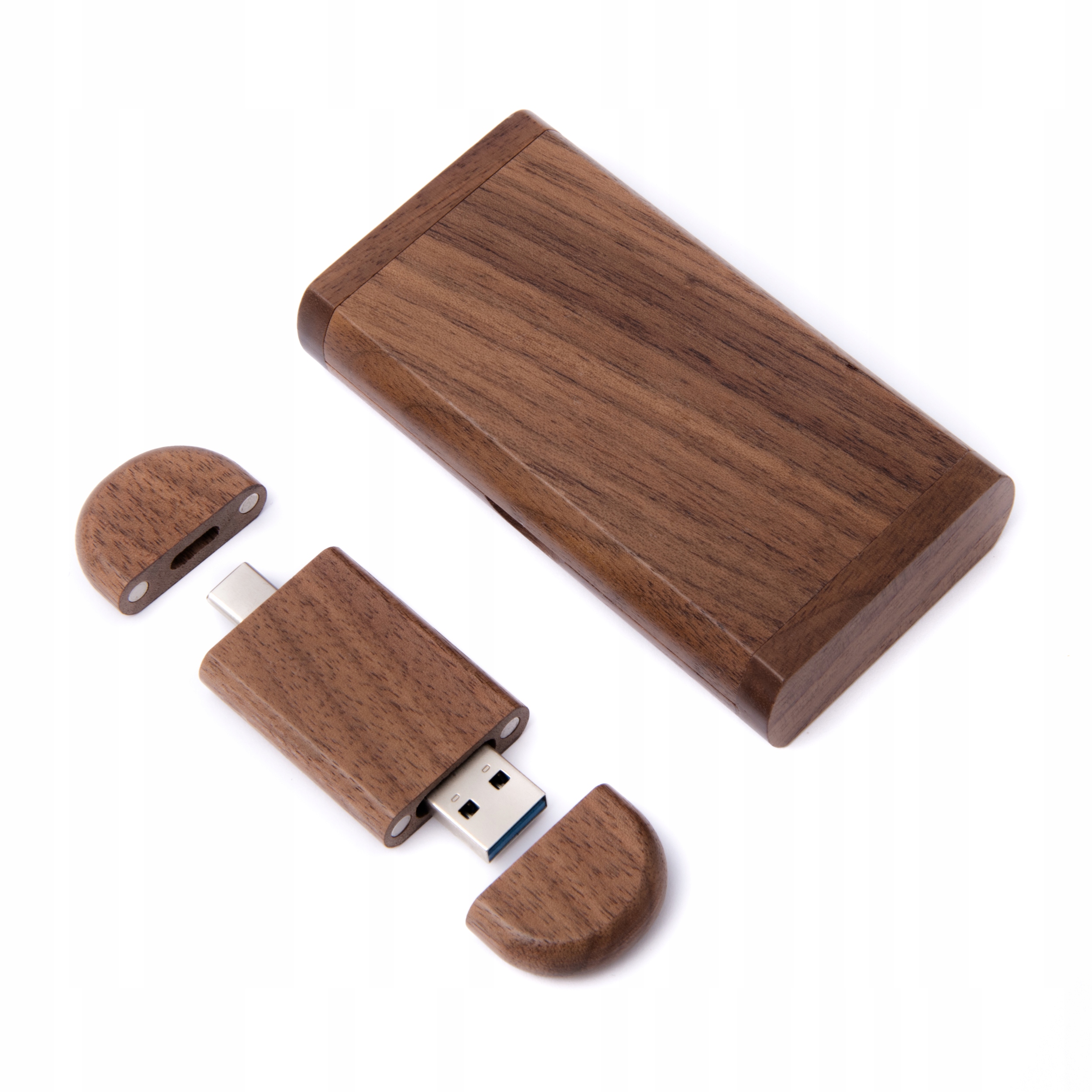 Dřevěný flashdisk Ořech 128 Gb 3.0 3.2 Usb-c Typ C Krabička Bez Gravírování