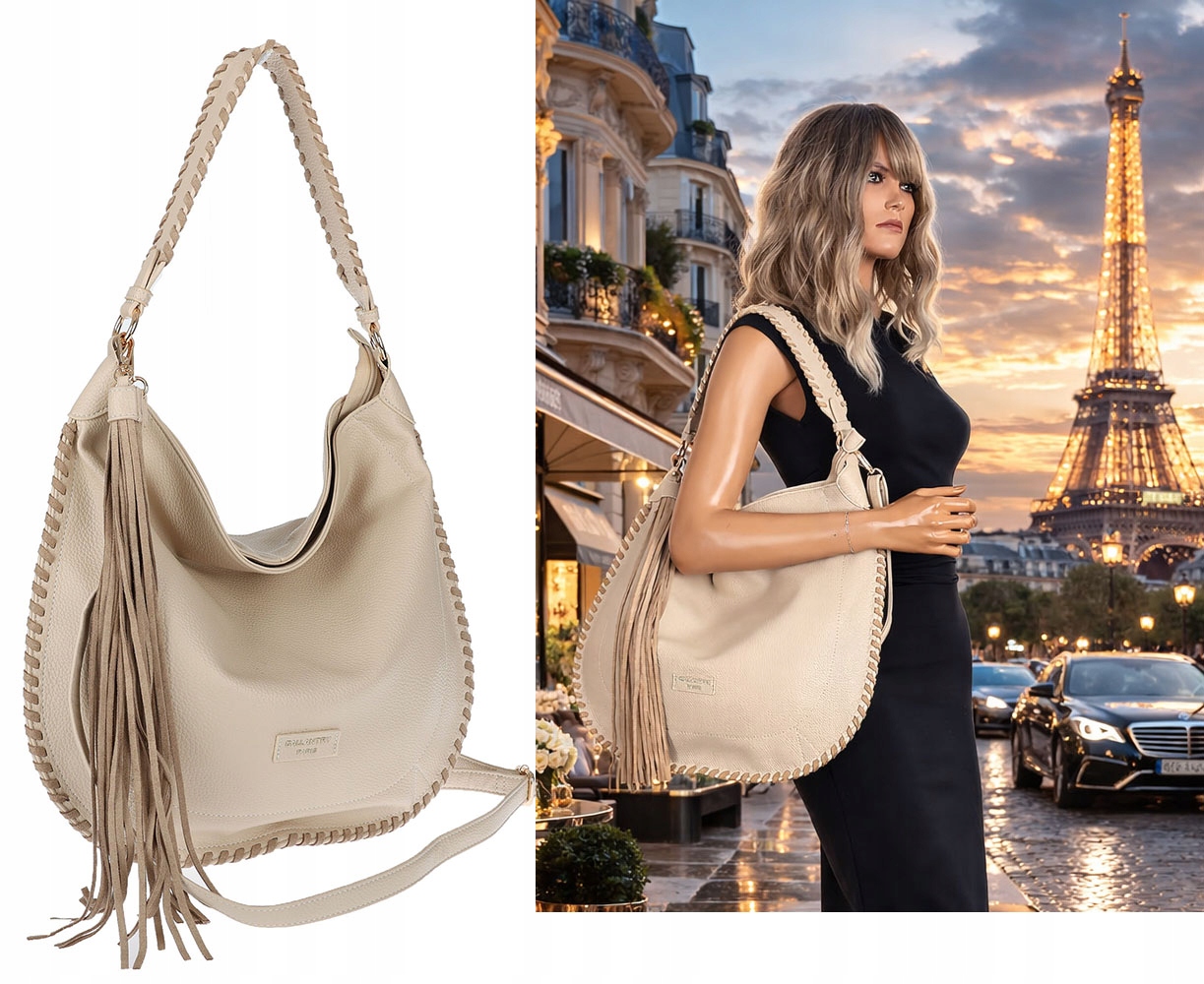 Torebka damska shopper worek lekka torba listonoszka JC006 Beżowa