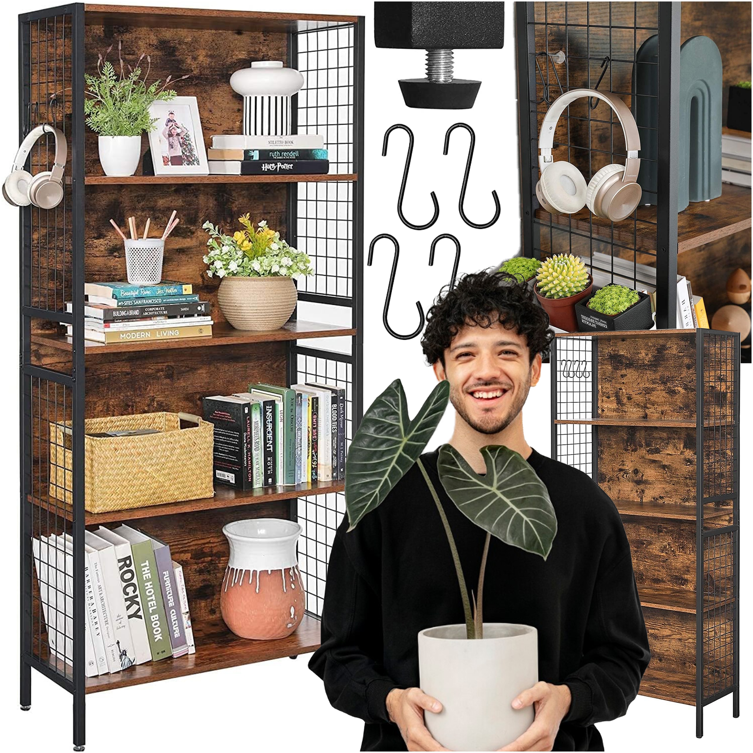 Regál Na Knihy Knižnica Vinylové Dosky Rastliny Loftová industriálna