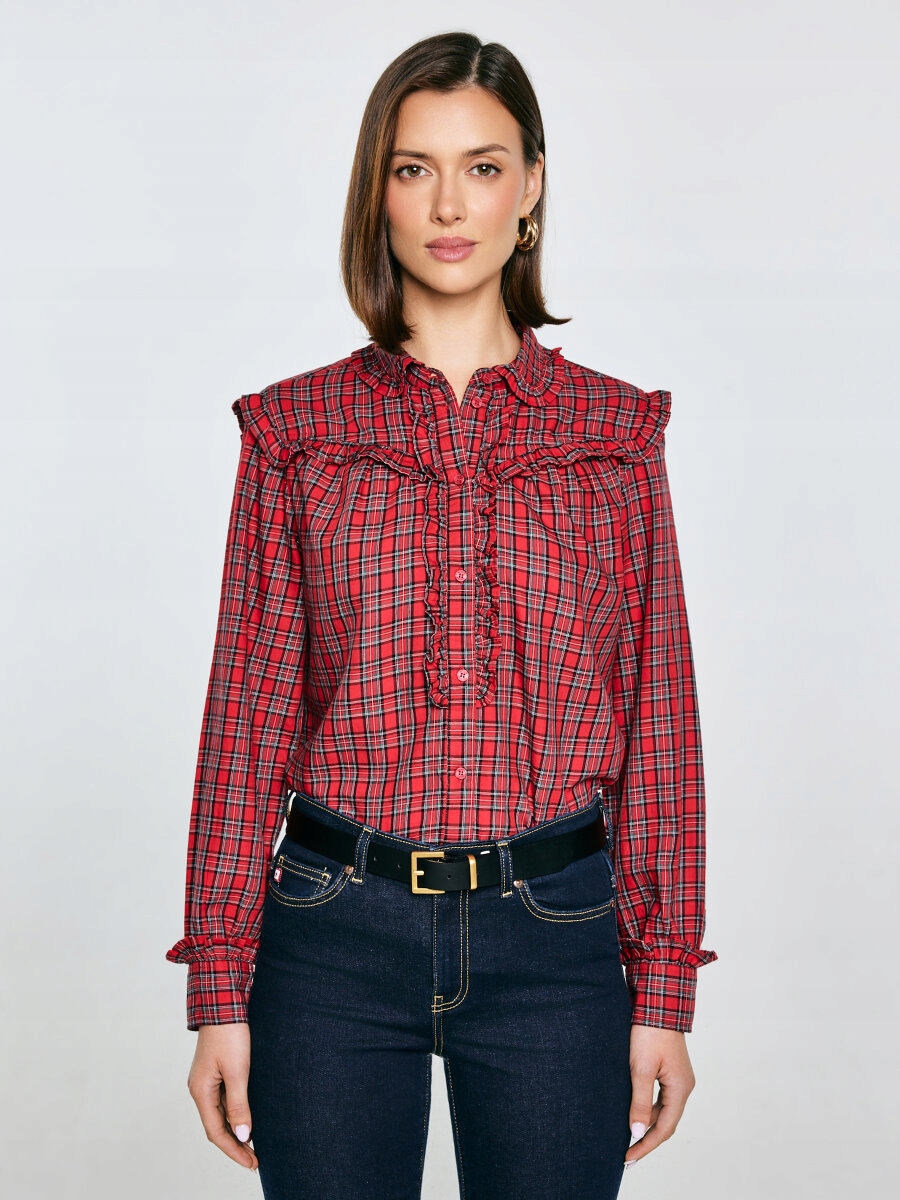 Big Star Dámská Kostkovaná Košile S Volánky Červená Frilo 000 XXL