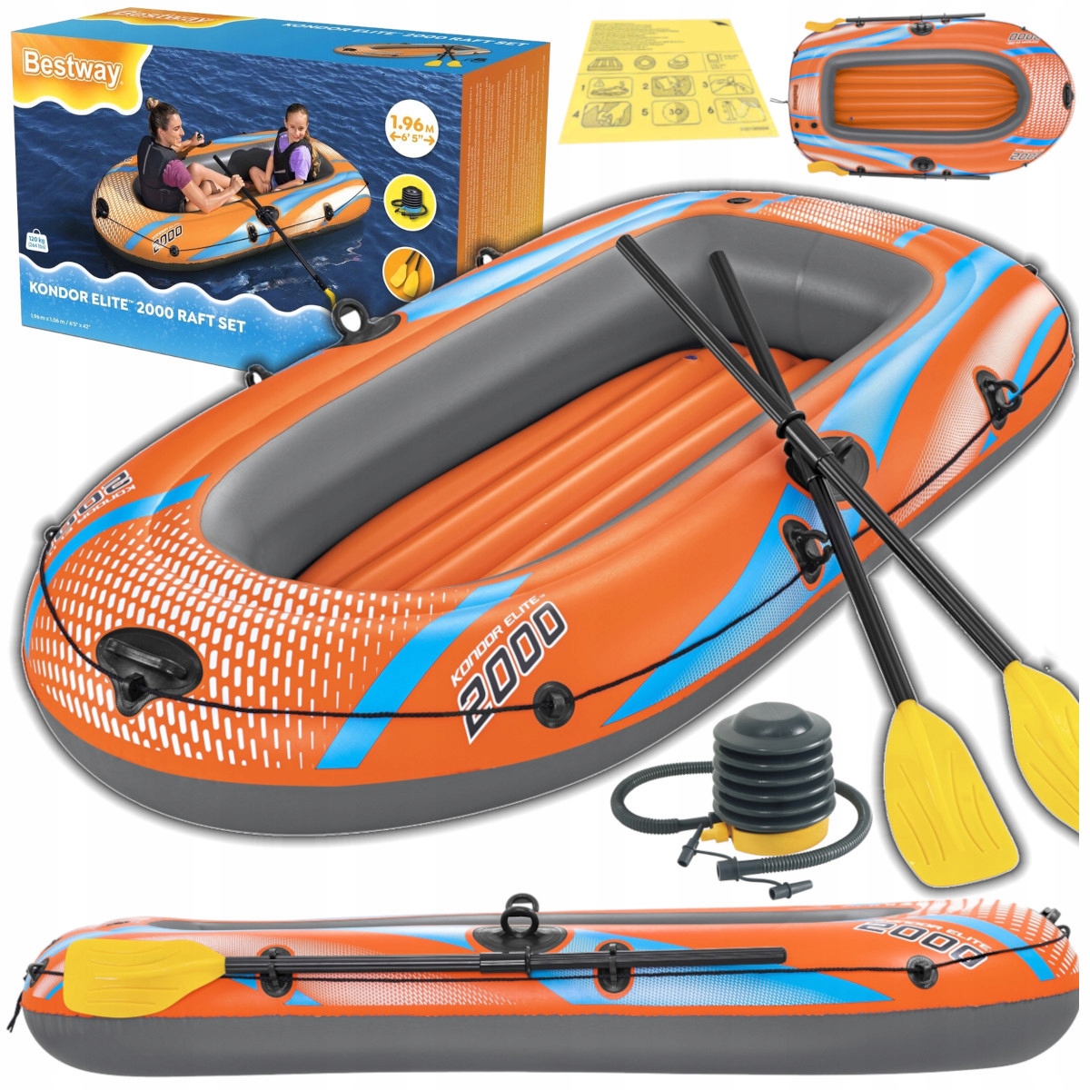 Raft nafukovací 2os. Kondor Elite 2000 sada Pumpa Pádla Bestawy 61141