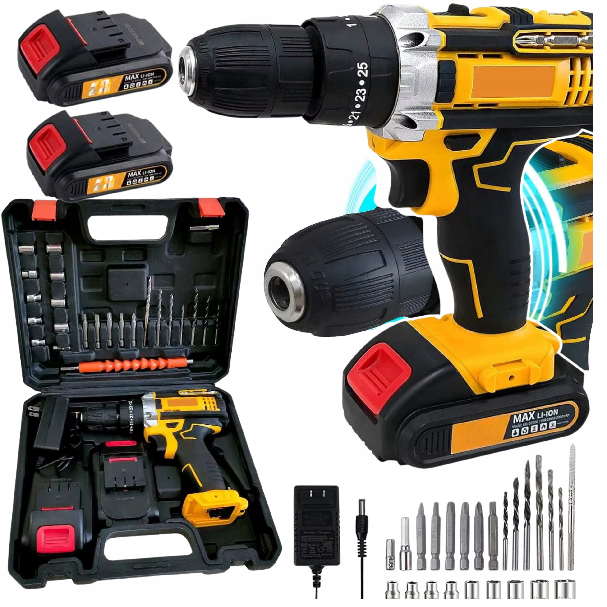 Wiertarko Wkrętarka Akumulatorowa Udarowa Bezszczotkowa Mocna Wkrętak 2XAKU