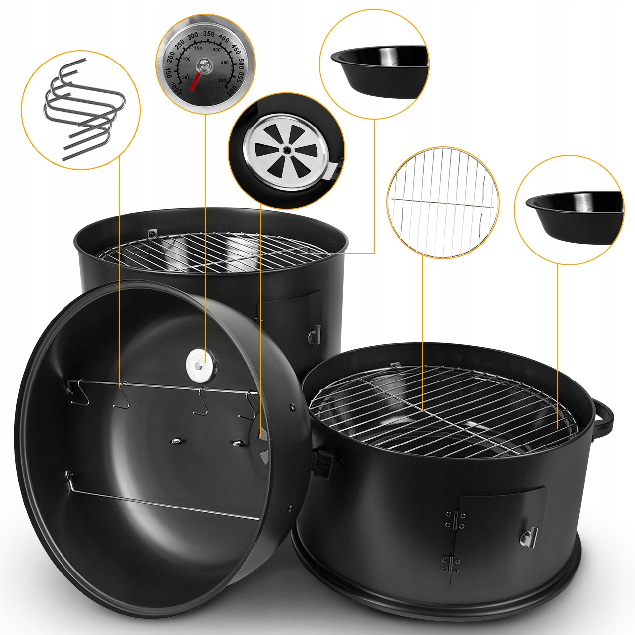 GRILL WĘDZARNIA OGRODOWY WĘGLOWY PALENISKO 3W1 TERMOMETR 3 RUSZTY Typ przenośny