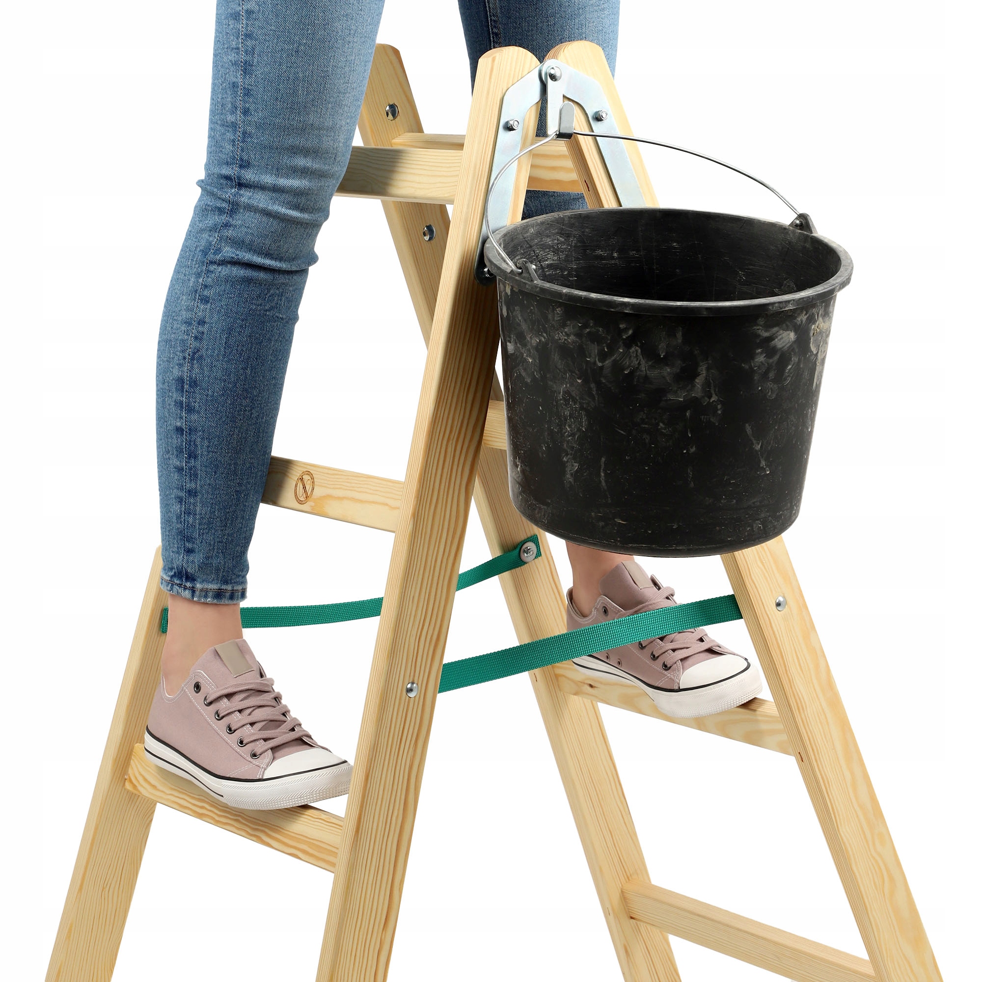 DRABINA DREWNIANA DOMOWA DRABINKA 4 STOPNIOWA DWUSTRONNA MALARSKA Materiał drewno