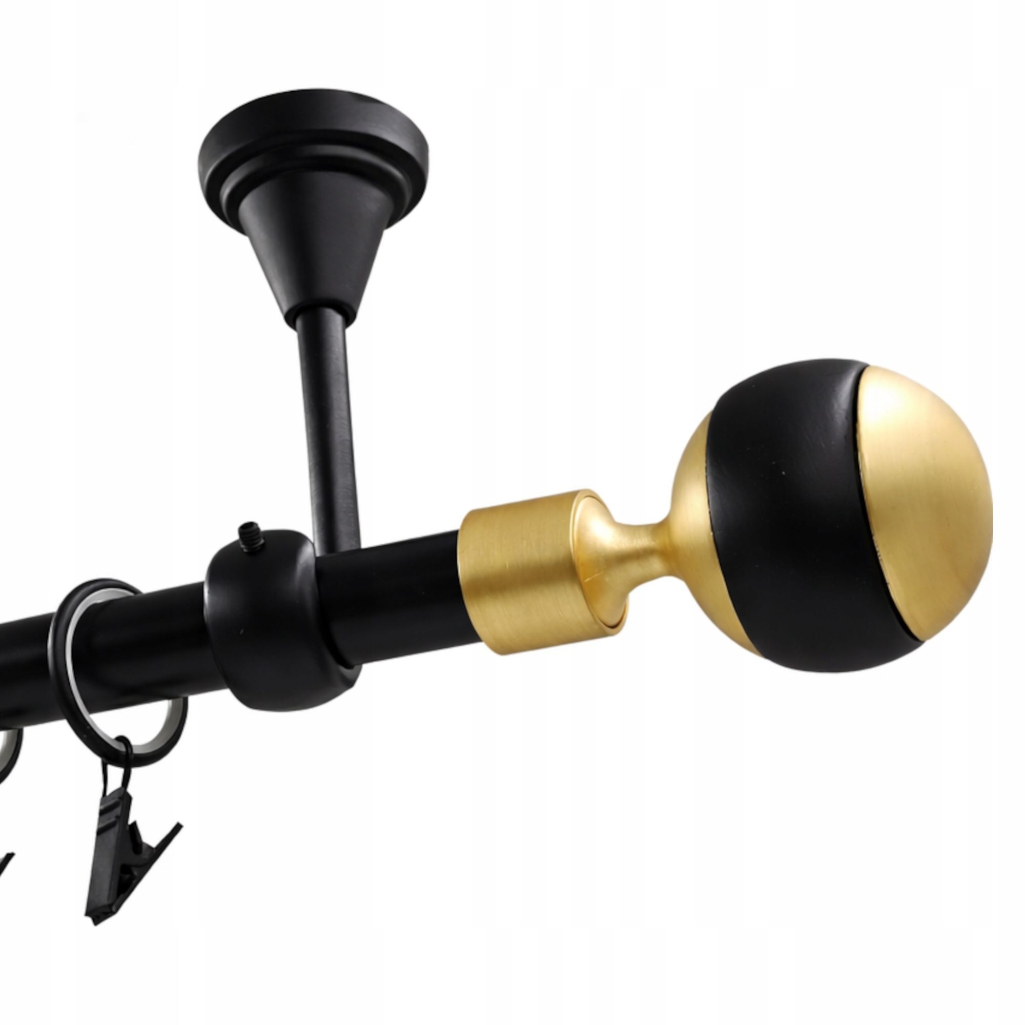 Jednoduchá Garnýž Kovový Strop 19 mm MIX Výběr Koncovek Černý Mat 160 cm