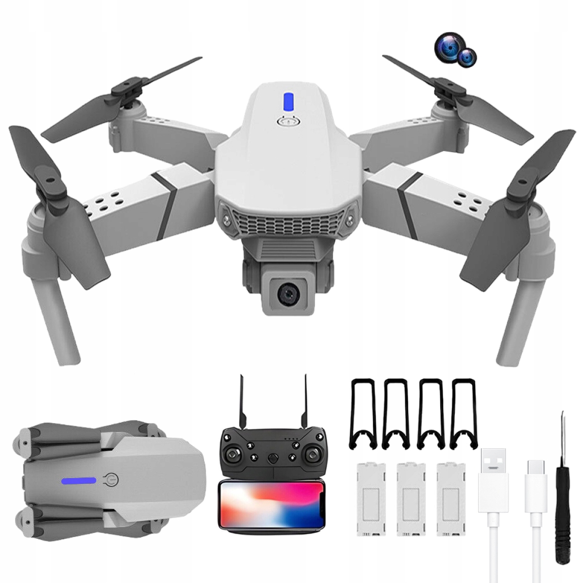 Rc Létající Dron LS-E525 Quadcopter S Dvojitou Kamerou 4K Hd, Skládací