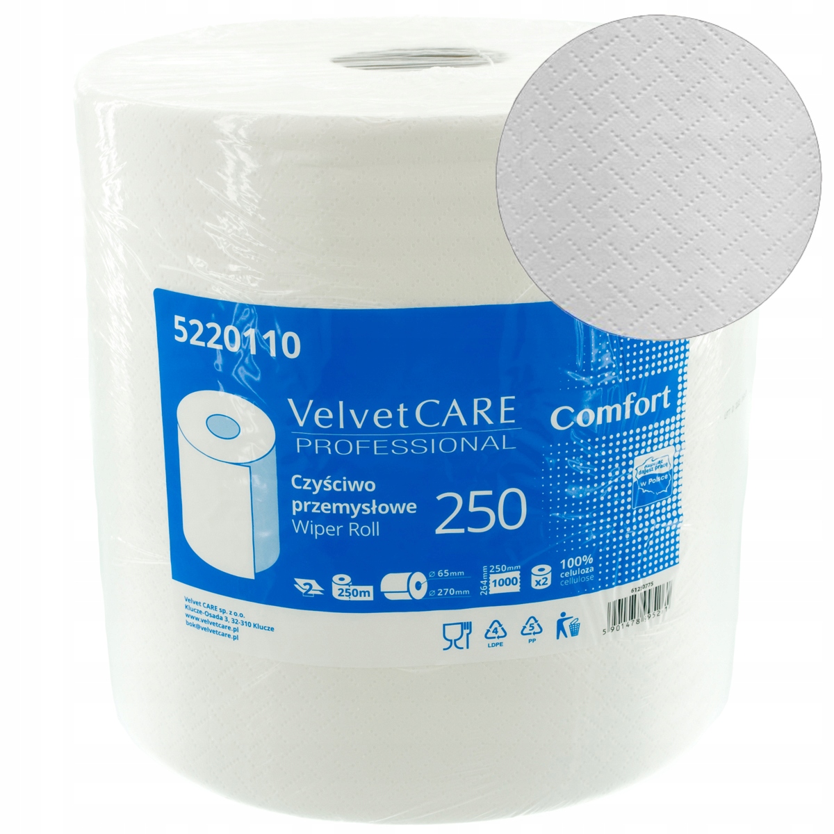 VELVET CZYŚCIWO PAPIEROWE 2w PRZEMYSŁOWE 250mb 2szt. 1000 listków Kod producenta 5220110