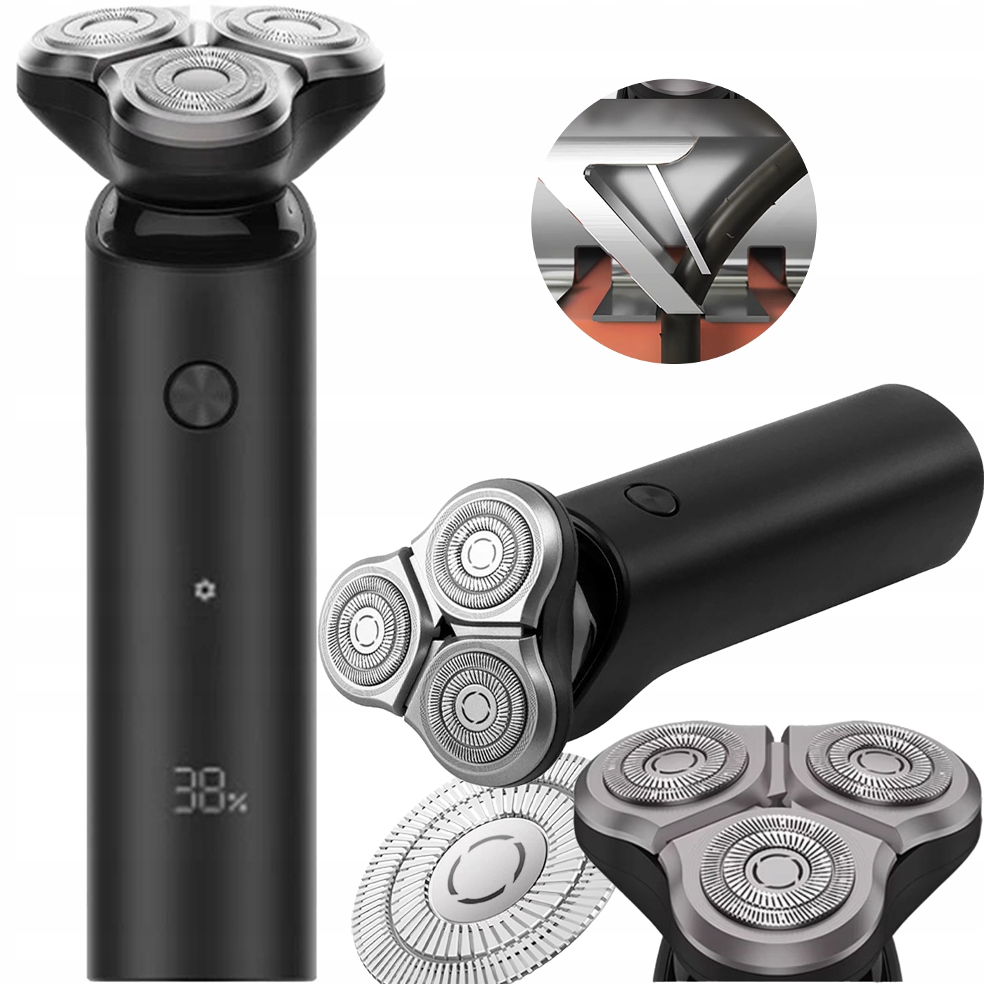 Elektrický pánsky holiaci strojček IPX7 360° mokré suché Led 3 čepele Usb-c
