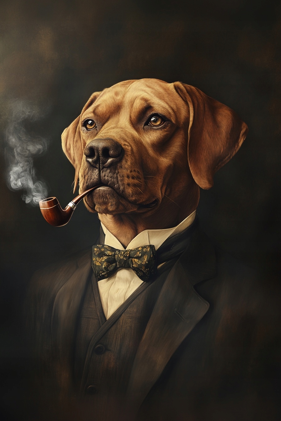 Obraz Na Plátně Canvas Portrét Psa Gentleman Smoking Fajka Retro 80x120