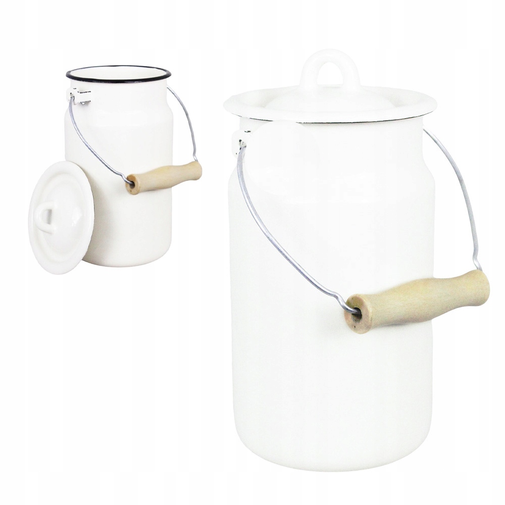 Kuchyňská Nádoba Smaltovaná Plechovka Bílá 2L s úchytem a víčkem na mléko