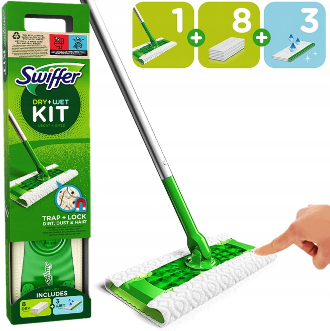 MEGA ZESTAW SWIFFER MOP + 11 WKŁADÓW(3 MOKRE I 8 SUCHYCH), ZBIERZ CAŁY