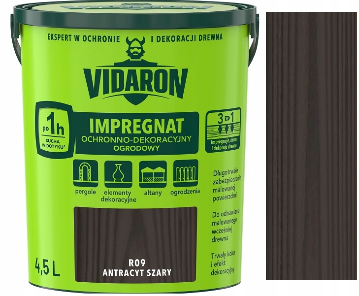 Vidaron Impregnat Ogrodowy Ochronno Dekoracyjny R09 Antracyt Szary 4.5L