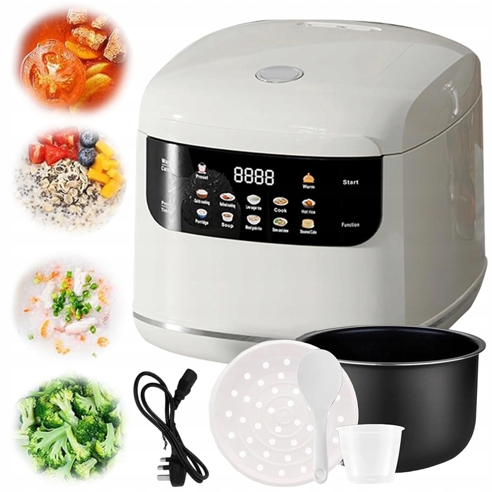 Multicooker Ryżowar 2L 400W Timer 10 Trybów Gotowania Biały Parowar