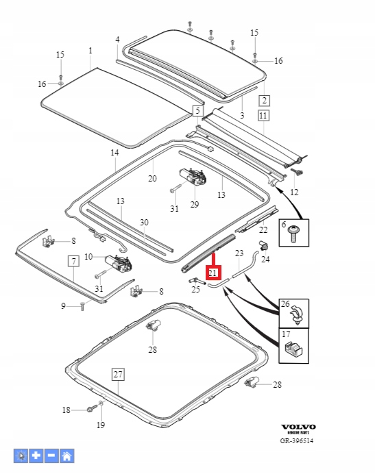 Prawa uszczelka szyberdachu Volvo XC60 (09-17)