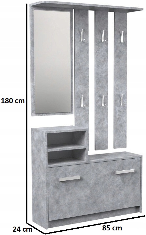 GARDEROBA LUSTRO WIESZAK SZAFKA BUTY - BETON Kolekcja GAR BETON