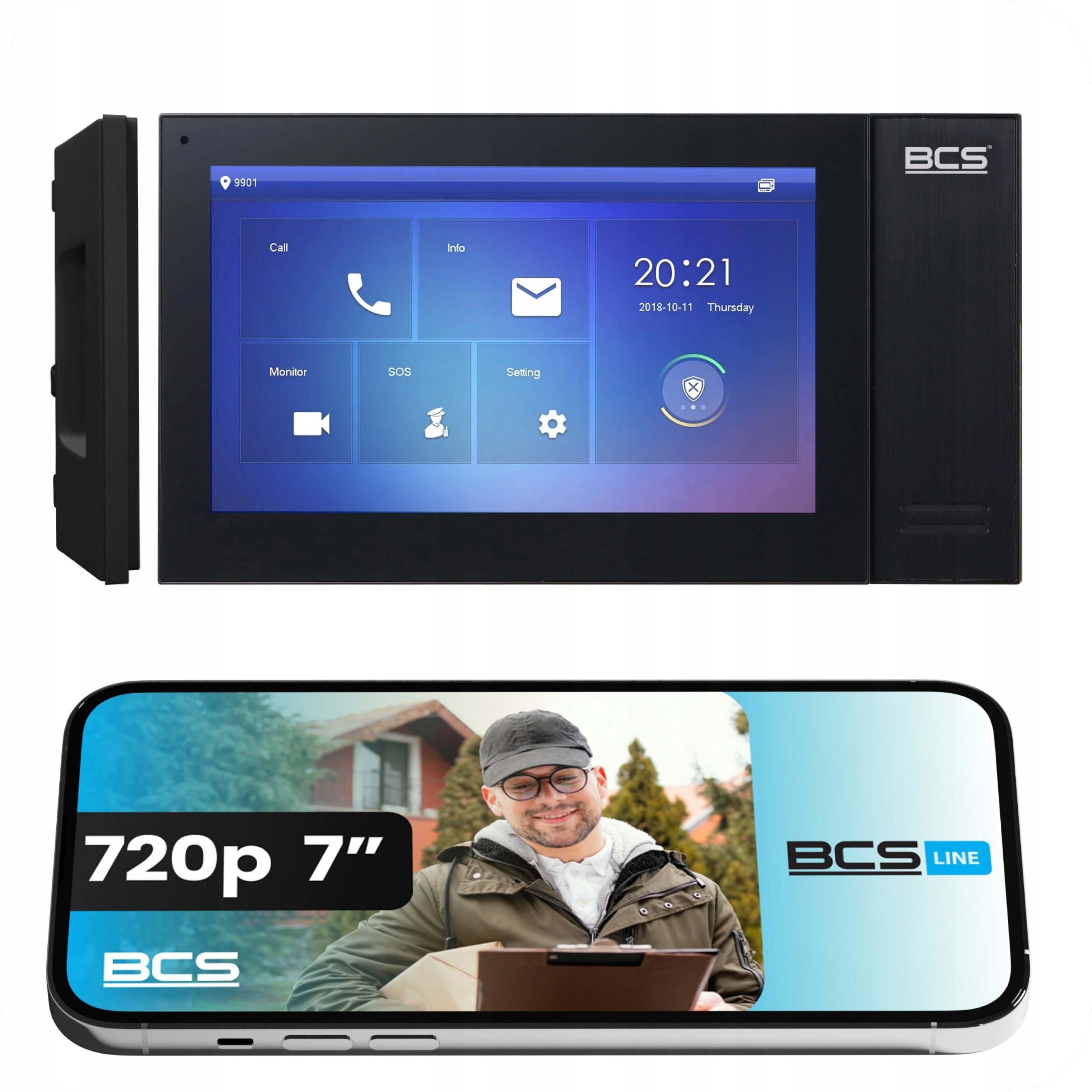 Monitor pro videotelefon Ip 7 palců dotykový handsfree 8GB PoE Bcs Line