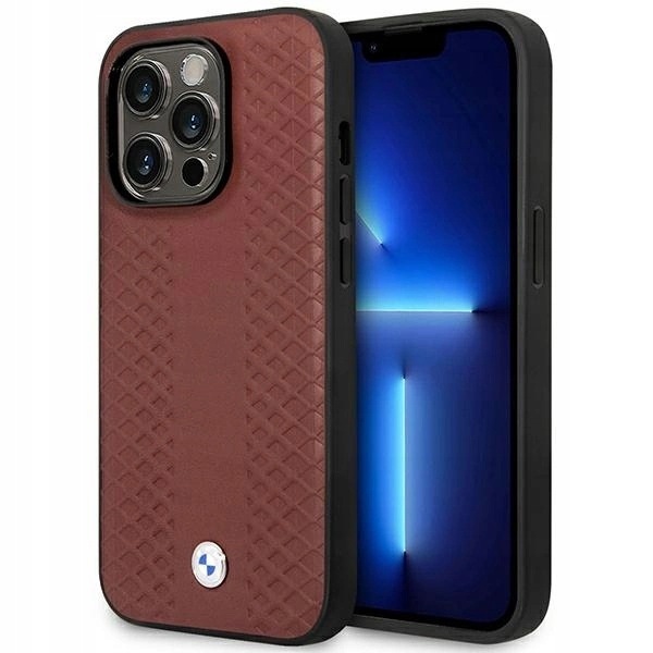 Pouzdro Bmw Leather Diamond Pattern MagSafe pro iPhone 14 Pro Max vínové