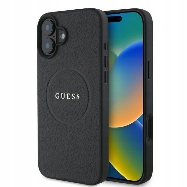 Pouzdro pro iPhone 16 černé eko kůže MagSafe Guess zadní kryt