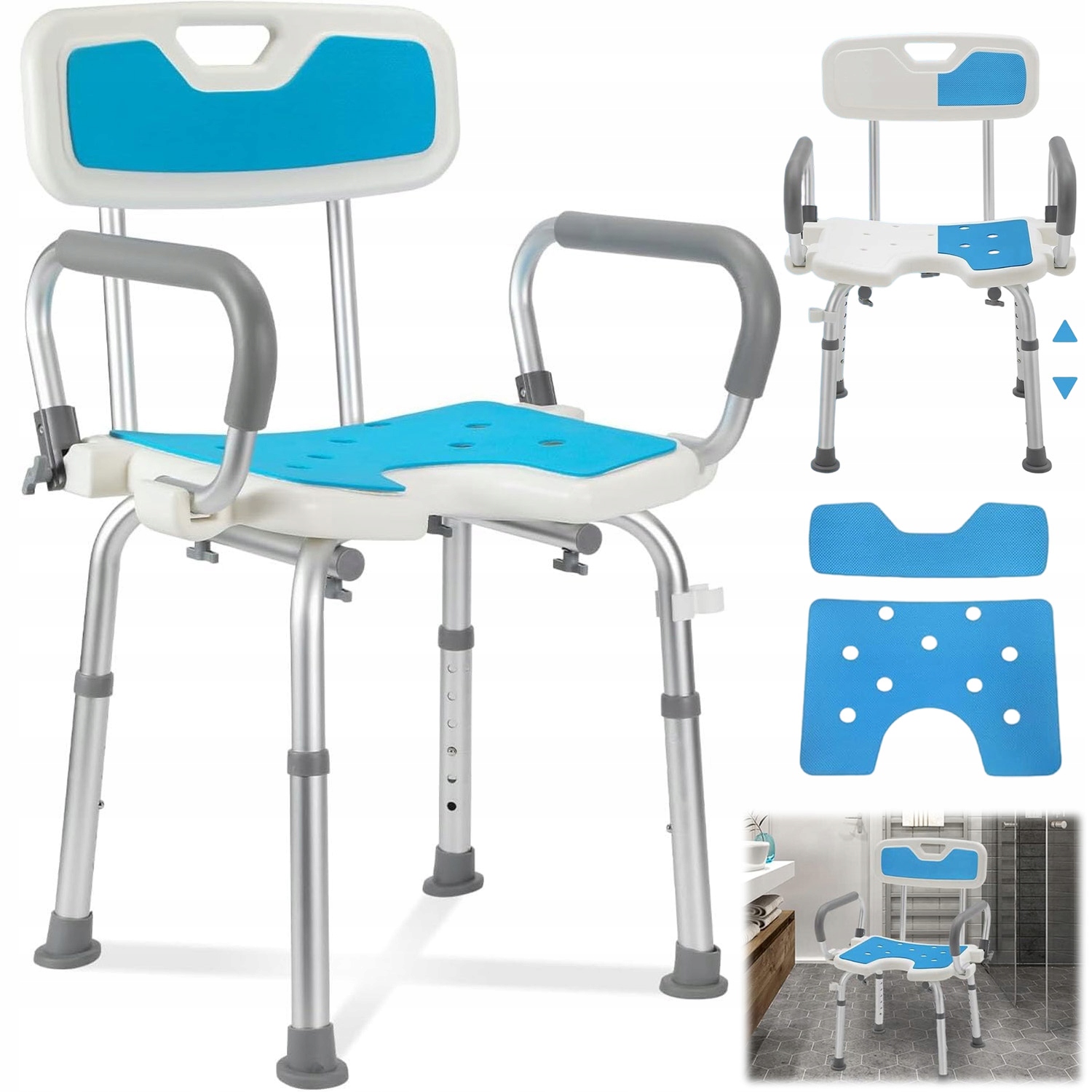 Krzesło Kąpielowe Z Regulacją Wysokości Do Łazienki Stabilne 4 Nogi Gumowe